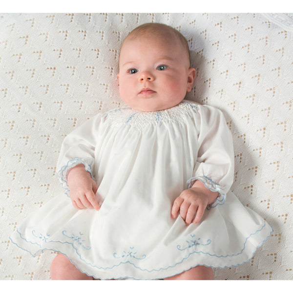 Sarah Louise Ivory And Blue Smocked Dress And Pants - 011258