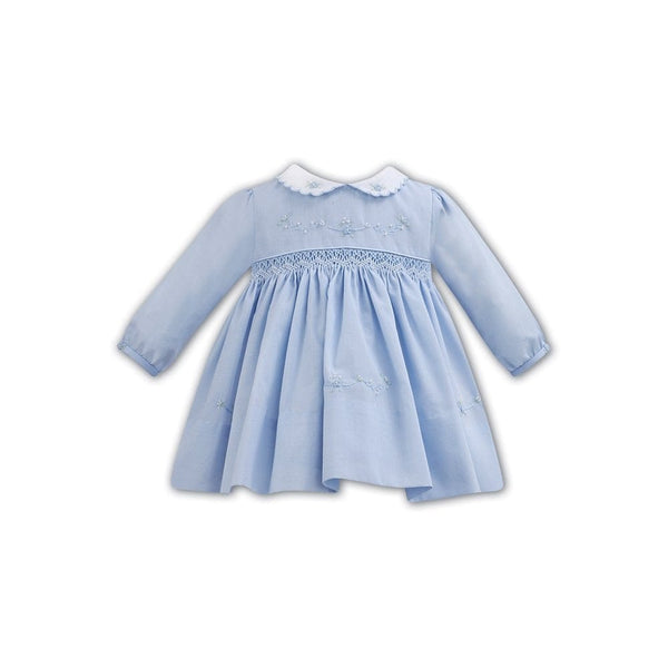 Sarah Louise Blue & White Hand Smocked Dress With Collar - 011272