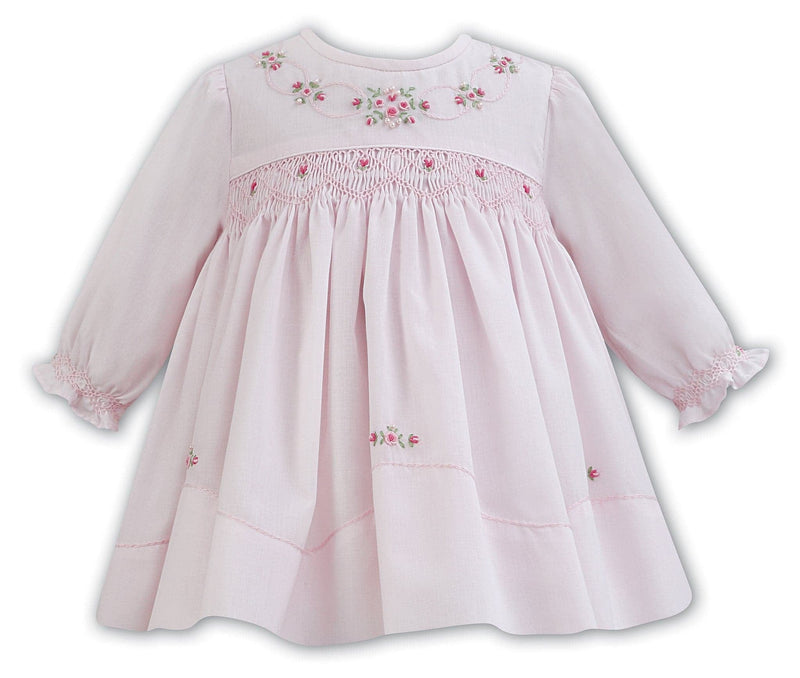 Sarah Louise Pink Smocked Long Sleeved Dress 011284