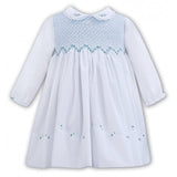 Sarah Louise White, Blue & Green Hand Smocked Dress With Collar - 011294