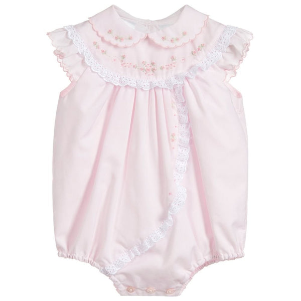 Sarah Louise Girls Lace Trim Shortie Romper in Pale Pink 011458