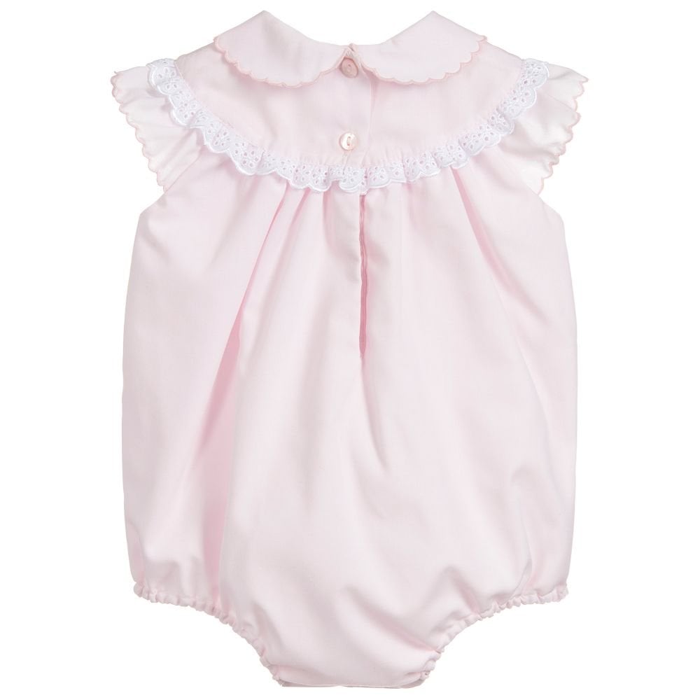 Sarah Louise Girls Lace Trim Shortie Romper in Pale Pink 011458
