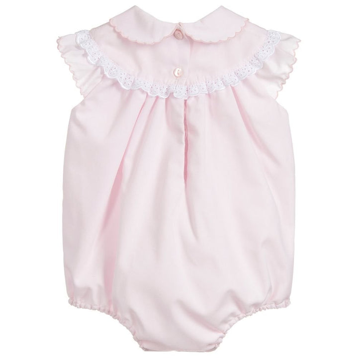 Sarah Louise Girls Lace Trim Shortie Romper in Pale Pink 011458