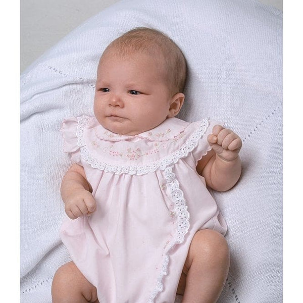 Sarah Louise Girls Lace Trim Shortie Romper in Pale Pink 011458