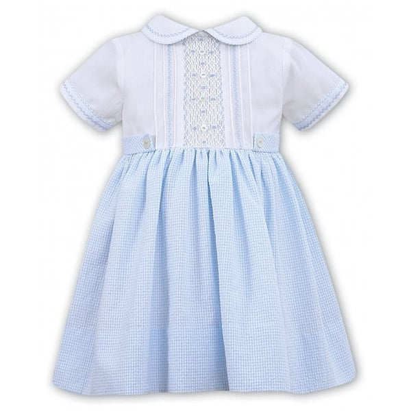 Sarah Louise Baby Girls White And Blue Gingham Smocked Dress