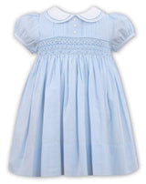 Sarah Louise White Blue Stipe Smocked Dress For Girls