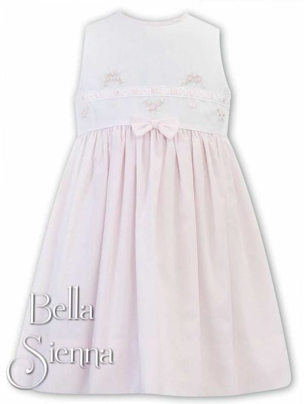 Sarah Louise Girls White and Pink Bow Dress 011844