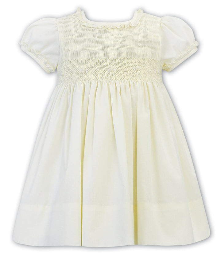 Sarah Louise Lemon Smocked Dress With Tiny Pearl Detail - 011852