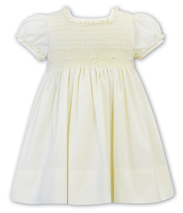 Sarah Louise Lemon Smocked Dress With Tiny Pearl Detail - 011852