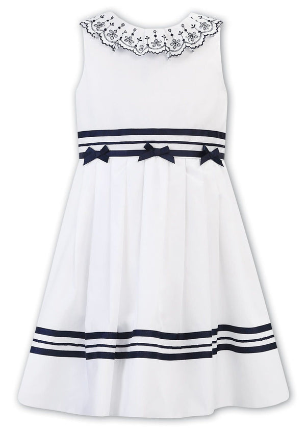 Sarah Louise White/Navy Dress With Bows 011883