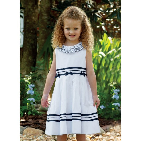 Sarah Louise White/Navy Dress With Bows 011883