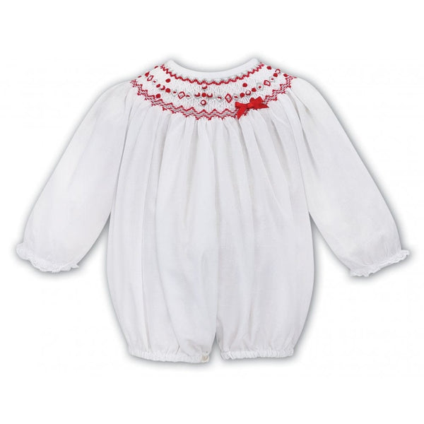 Sarah Louise White & Red Smocked, Long Sleeved Bubble Romper - 012765L C6004