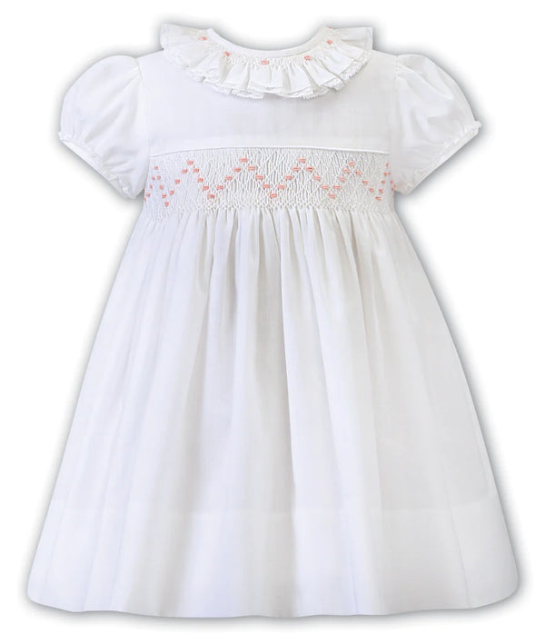 Sarah Louise Ivory & Peach Hand Smocked Dress - 012250