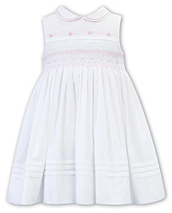 Sarah Louise White & Pink Hand Smocked Summer Dress - 012266