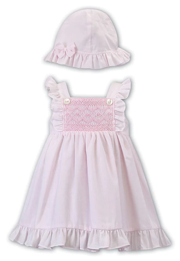 Sarah Louise Baby Girl Pink Hand Smocked Sun Dress  And Matching Sun Hat 012288
