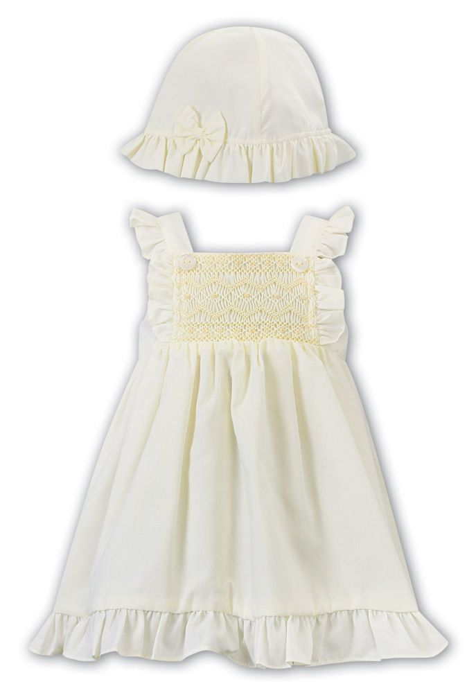 Sarah Louise Baby Girl Lemon Hand Smocked Sun Dress And Matching Sun Hat 012288