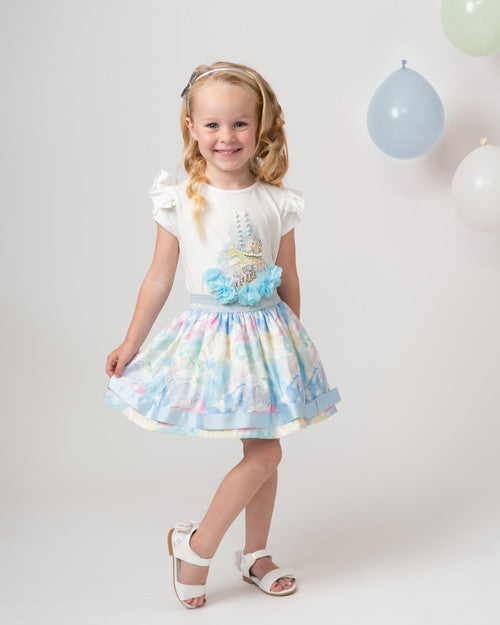 Caramelo Kids Diamante Carousel Skirt Set - 012289 - Sky Blue