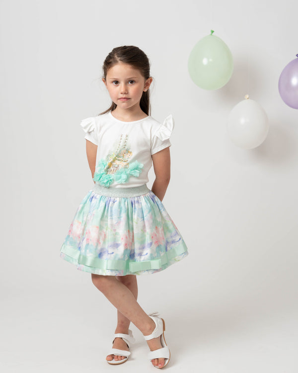 Caramelo Kids Diamonte Carousel Skirt Set - 012289 - Mint Green
