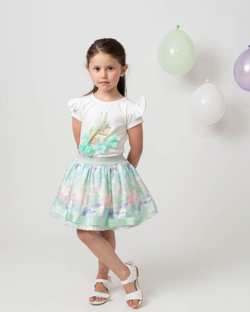 Caramelo Kids Diamonte Carousel Skirt Set - 012289 - Mint Green
