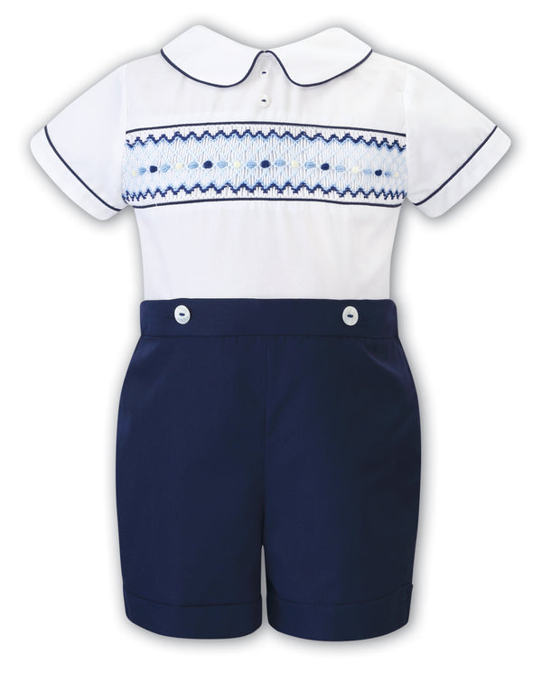 Sarah Louise White, Blue, Navy & Yellow Smocked Outfit - 012296