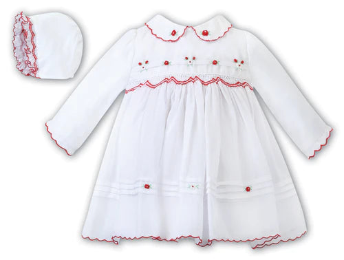 Sarah Louise Baby Dress with hand smocking and embroidery and Bonnet Perfect For Christmas!