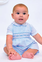 Sarah Louise Boys Blue & White Smocked Romper - 012573