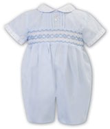 Sarah Louise Boys Blue & White Smocked Romper - 012573