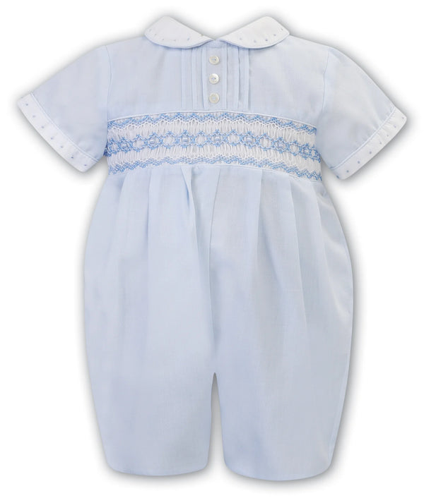 Sarah Louise Boys Blue & White Smocked Romper - 012573