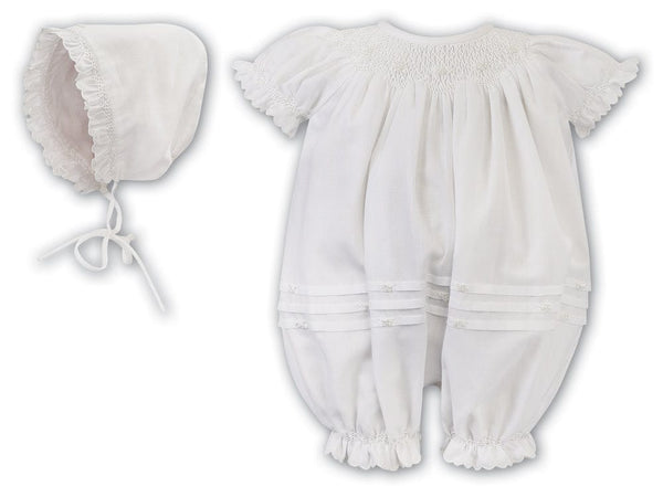 Sarah Lousie Ivory Hand Smocked Bubble Romper & Matching Bonnet - 001194s