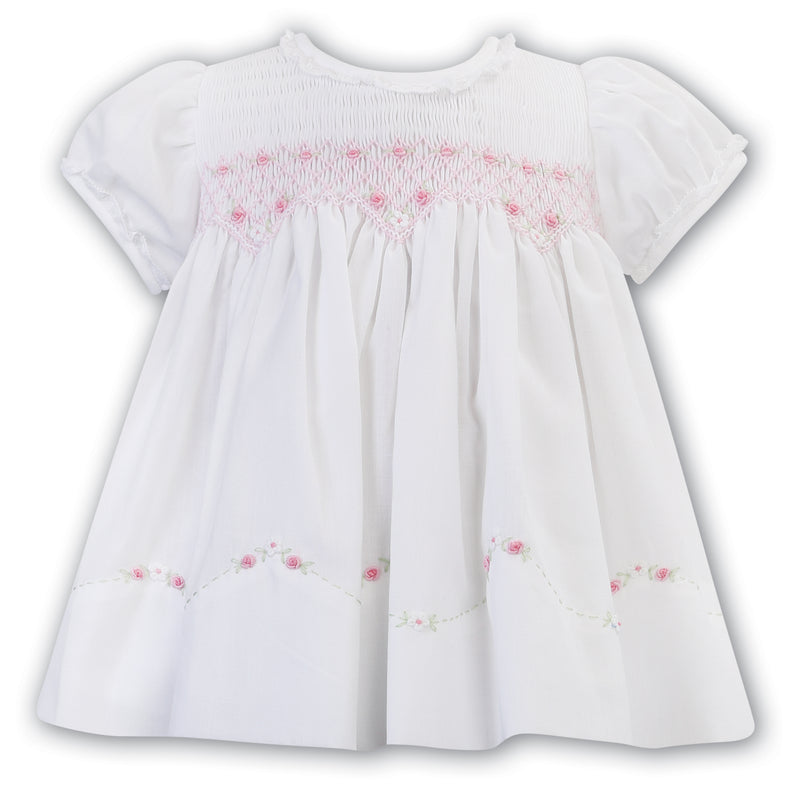 Sarah Louise White & Pink Smocked Dress - 012585