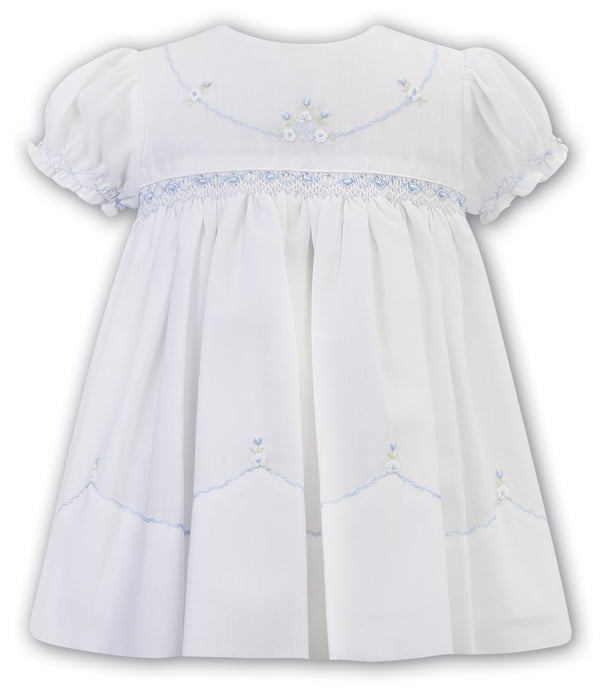 Sarah Louise White & Blue Smocked Dress - 012592