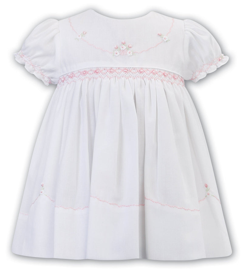 Sarah Louise White & Pink Smocked Dress - 012592