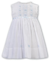 Sarah Louise White & Blue Smocked Voile Dress - 012245