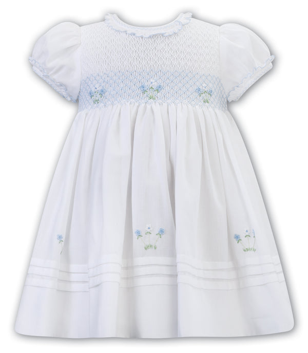 Sarah Louise White & Blue Smocked Dress - 012608