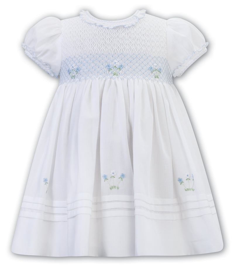 Sarah Louise White & Blue Smocked Dress - 012608