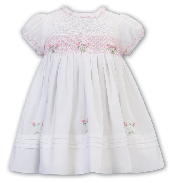 Sarah Louise White & Pink Smocked Dress - 012608