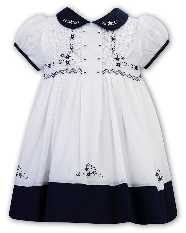 Sarah Louise White & Navy Smocked Dress - 012615