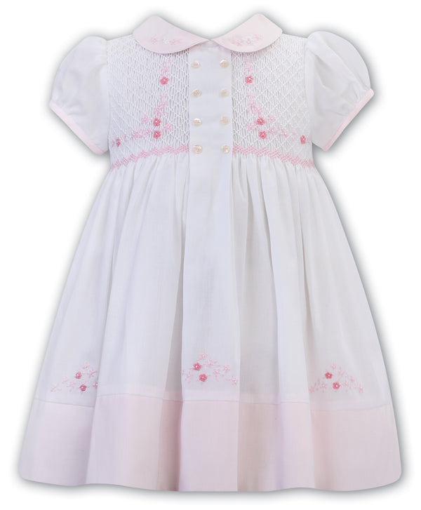Sarah Louise White & Pink Smocked Dress 012615