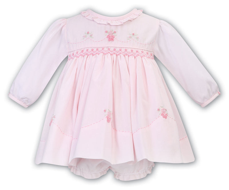 Sarah Louise Hand Smocked Long Sleeved Pink Dress & Matching Pants - 012760