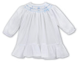 Sarah Louise Long Sleeved Smocked White & Blue Dress - 012766L