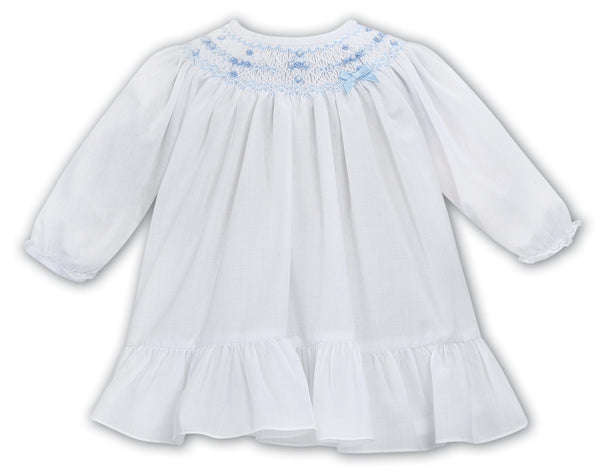 Sarah Louise Long Sleeved Smocked White & Blue Dress - 012766L