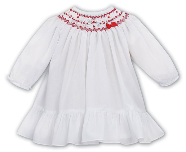 Sarah Louise Long Sleeved Smocked White & Red Dress - 012766L 012044L