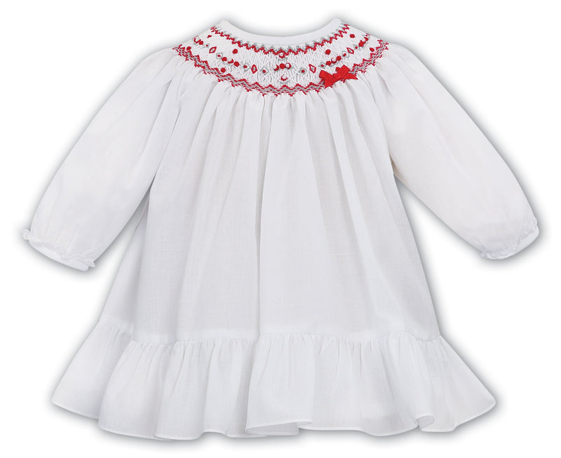 Sarah Louise Long Sleeved Smocked White & Red Dress - 012766L 012044L