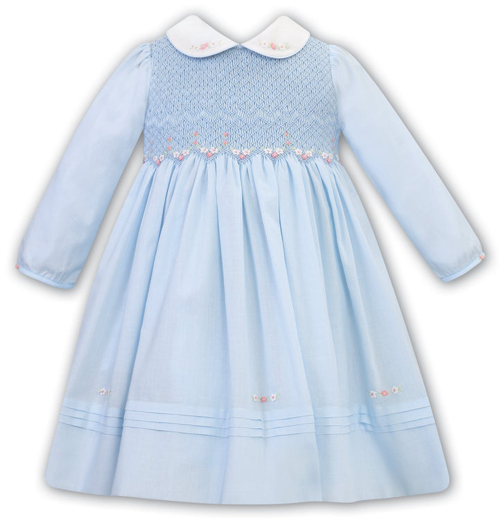 Sarah Louise Blue & Pink Hand Smocked Long Sleeved Dress - 012783