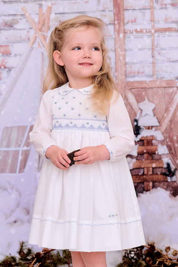 Sarah Louise Hand Smocked Ivory & Pink Dress - 012784