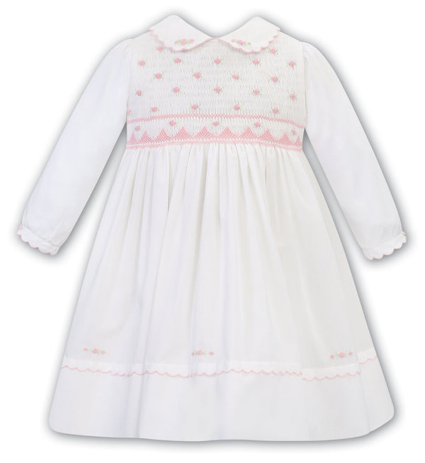 Sarah Louise Hand Smocked Ivory & Pink Dress - 012784
