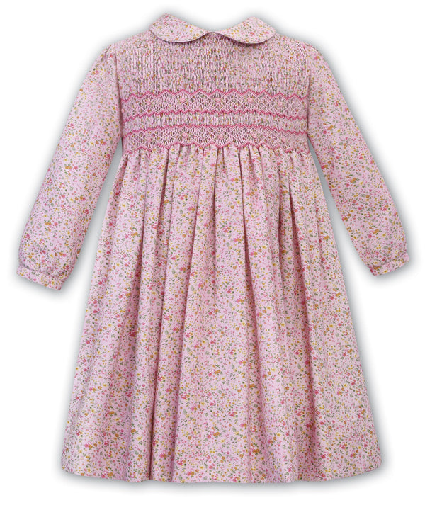Sarah Louise Pink Floral Hand Smocked Dress - 012842