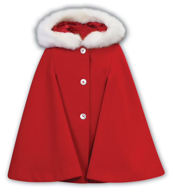 Sarah Louise *Red Cape With White Faux Fur Trim - 012873