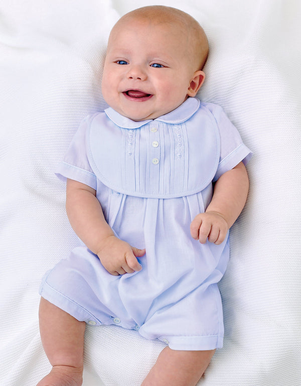 Sarah Louise  White Navy Romper & Matching Bib - 012875