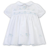 Sarah Louise Hand Smocked White Blue & White Dress - 012890